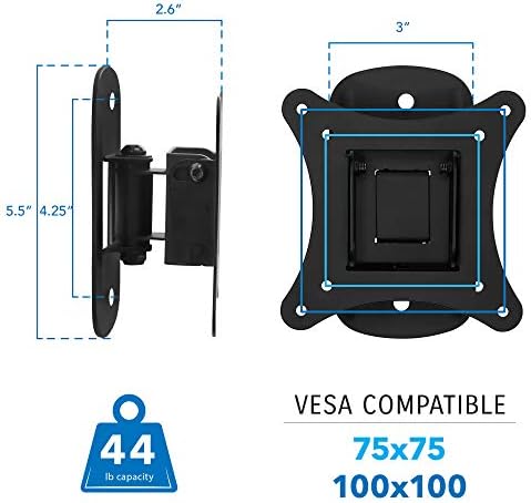 Mount-It! Small TV Wall Mount 19-32 in, Fits 24 in TVs, Tilt Swivel, 44 lb