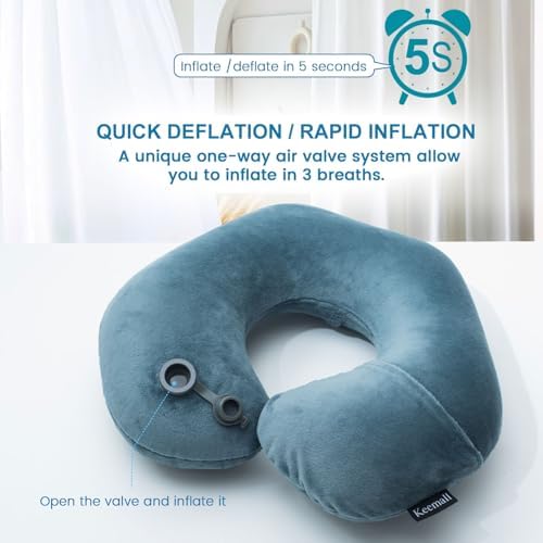 Keemall Portable Inflatable Travel Neck Pillow for Airplane, Car & Office