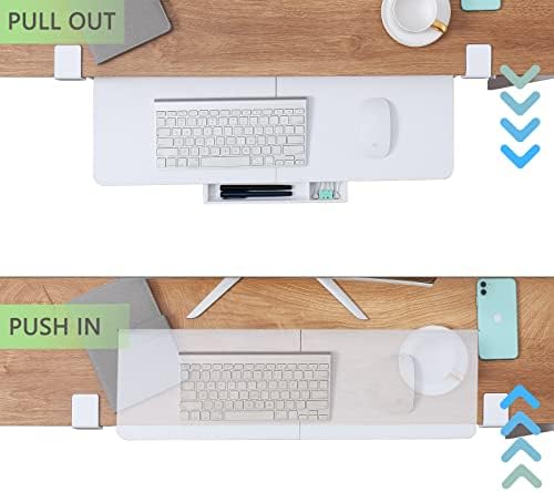 ETHU Under Desk Keyboard Tray with C-Clamp, 26.77x11.81", White