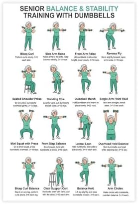 Dumbbell Exercises for Seniors Standing Dumbbell Exercises Senior Workout Chart Home Workout Plan Canvas Poster Bedroom Decor Room Decor Unframe 16x24inch