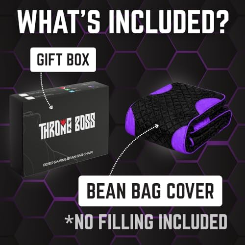 Gaming Bean Bag Chair Cover for Adults, High Back, Large Pockets, Purple