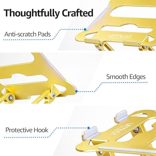 Urmust Adjustable Laptop Stand for Desk, 10-15.6“ Laptop Riser, Gold