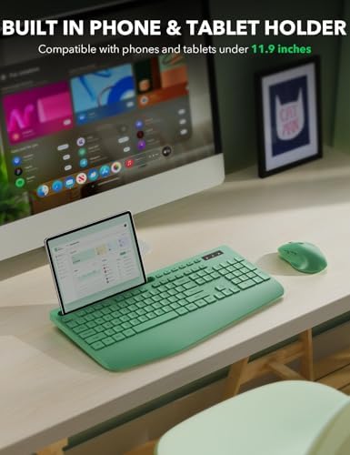 Wireless Keyboard and Mouse Combo - Full-Sized, Ergonomic Wrist Rest