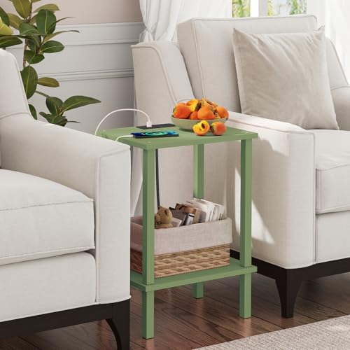 TUTOTAK End Table with Charging Station, Side Table, Nightstand