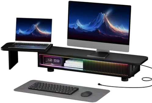 Artswish Dual Monitor Stand with Power Outlet, Black Desk Monitor Riser