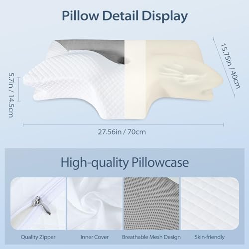 HOMCA Cervical Pillow, Ergonomic Memory Foam Neck Pillow for Pain Relief