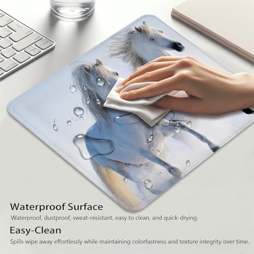 Graceful White Horses Running Through Snow Mouse Pad, Durable Desk Mat