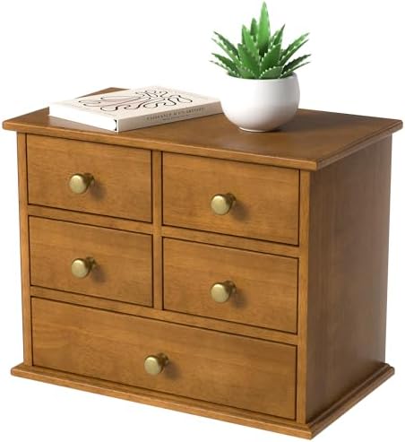 Oak Desk Organizer with Drawers, Durable Wooden Desktop Storage Box