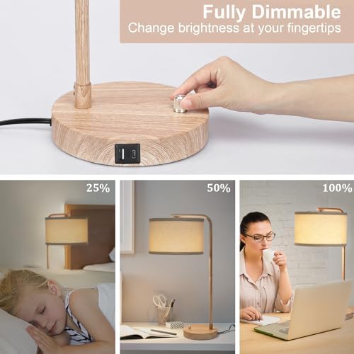 Farmhouse Table Lamp, Fully Dimmable Tall Bedisde Lamp with USB C+A Ports