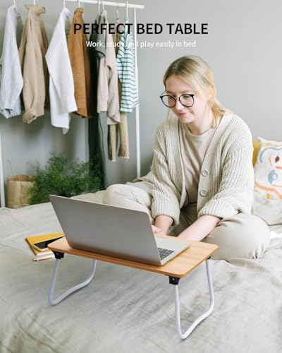 Ruxury Foldable Lap Desk Laptop Stand Bed Desk Table Tray, Breakfast Serving Tray, Portable & Lightweight Mini Table, Lap Tablet Desk for Sofa Couch Floor - Wood