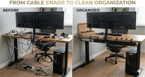 Cable Management Kit with Under Desk Raceway & 4 Long Cable Sleeves, Desk Cord Organizer with Cable Clips, Reusable Cable Ties & Cord Holders, Black
