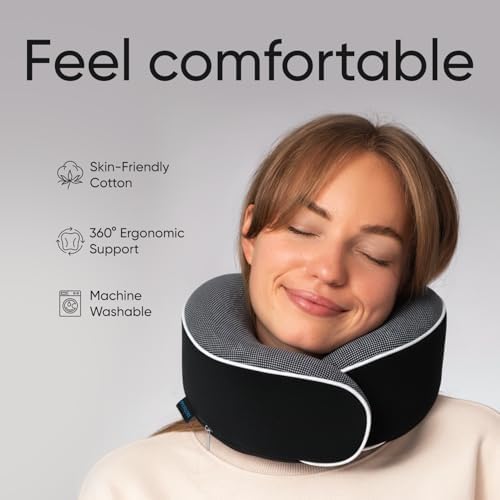 Proglobe Airplane Pillow, Orthopedic Memory Foam Travel Neck Pillow, Black