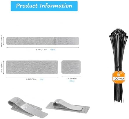Under-Desk Cable Management Kit: 20 Adhesive & 100 Zip Ties (Grey)