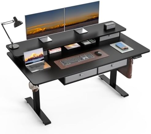 63 x 30 Inch Electric Standing Desk with 4 Drawers, Classic Black