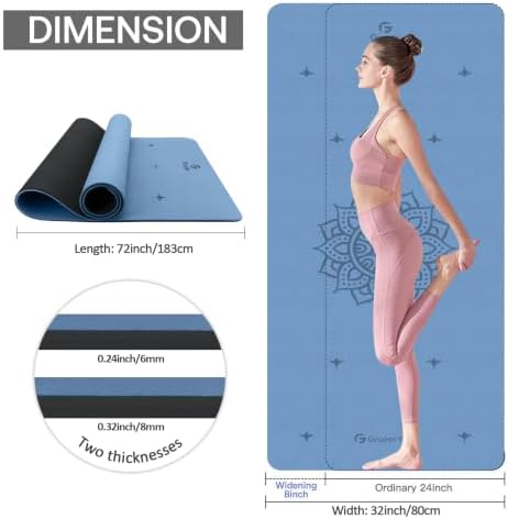 Gruper Yoga Mat Non Slip, TPE Extra Wide Yoga Mat with Alignment Mark
