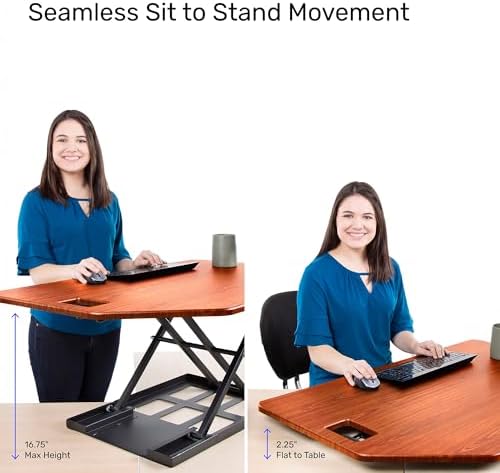 X-Elite Pro 40" Corner Standing Desk Converter with Pneumatic Lift | Adjustable Sit to Stand Riser, L-Shaped Desks & Cubicles | Fully Assembled Computer Workstation (Cherry)