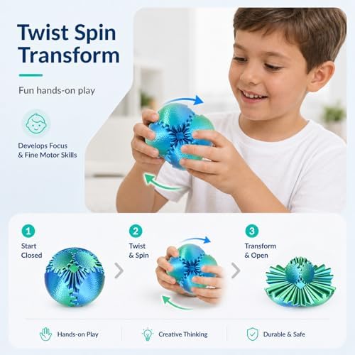 Gear Ball Fidget Toys Steampunk Gear Sphere Stress Relief for Kids Adults 3D Printed Unique Funny Birthday Gift for Christmas White Elephant Stocking Stuffer Easter (Christmas Green, Dia. 2.5" )