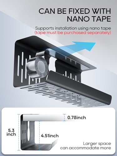NODOCA No Drill Under Desk Cable Management Tray, 14'' Wire Management, Punch-Free Clamp on, Metal Cable Tray, Wire Organizer Under Desk, Under Desk Basket for Office and Home, Black