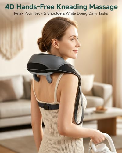 Cordless 4D Shiatsu Neck & Shoulder Massager with Heat, Home Office Travel