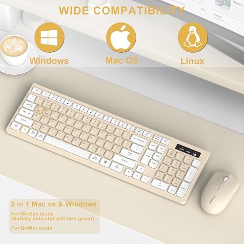 Wireless Keyboard and Mouse Combo Silent for Office and Home(Latte Color)