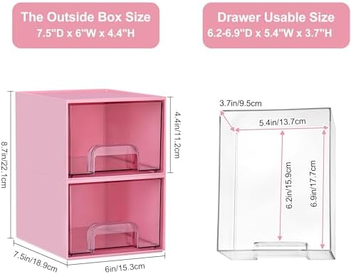 Vtopmart 4 Pack Small Clear Stackable Storage Drawers, Pink