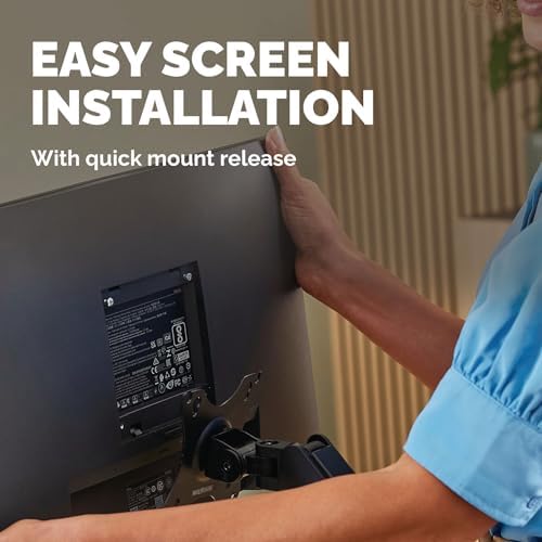 Fellowes Everyday Plus Single Gas Spring Monitor Arm Supports up to 32" Screens Weighing 4.4-19.84 lbs, Height Adjusting, Tilt, Swivel, Rotate, VESA 75/100, Clamp or Grommet Mount, Cable Management