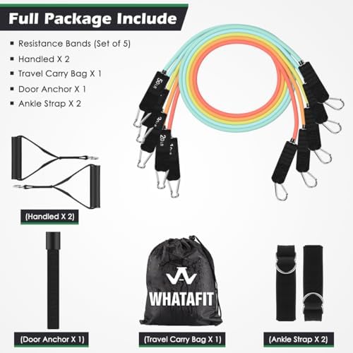 WHATAFIT Resistance Bands with Handles, 150 lb Exercise Bands Set