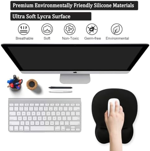 Mouse Pad with Support, Ergonomic Mouse Pad with Gel Wrist Rest Support Middle Concave Design, Comfortable Mousepad with Non-Slip PU Base for Home Office Working Studying (01 Black)