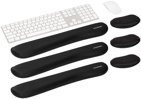 Mind Reader Ergonomic Keyboard and Mouse Wrist Rest Sets, Gaming Accessory, Memory Foam, 16.75" L x 3" W x 0.75" H, 6 pcs, Black