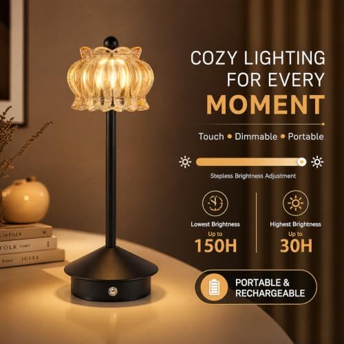 Rechargeable Cordless Table Lamp of 2,Portable LED Desk Lamps,Gold