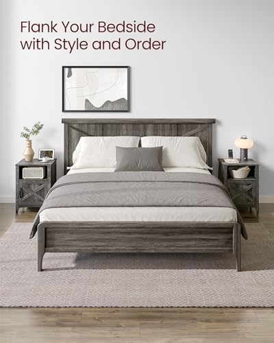 VASAGLE Farmhouse Nightstand with Barn Door, Bedside Table for Bedroom