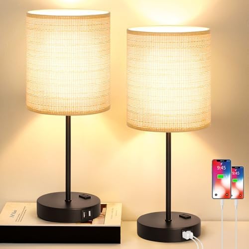 Lynnoland Set of 2 Touch Control Table Lamps, 3-Way Dimmable Bedside Nightstand Lamps for Bedroom Living Room Nursery, 800 Lumens 3000K Warmlight Bulbs Included