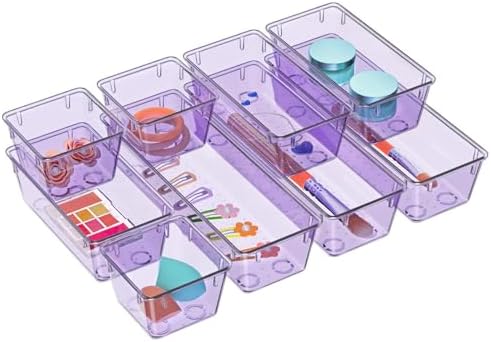 9 Pack Clear Drawer Organizer Set, Drawer Storage Trays, Storage Bins