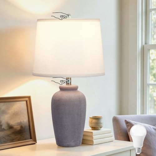 Ceramic Table Lamp Touch Control Bedside Lamp Dimmable, Mauve Taupe