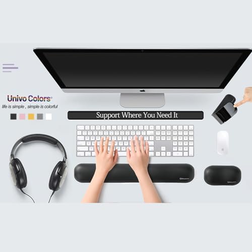 UnivoColors Design-Wave Keyboard Wrist Rest, Artificial Sheepskin+Memory Foam+Ergonomic+Anti-Slip Gel, Resilience Support During Work and Gaming,Keyboard Accessory,Pink