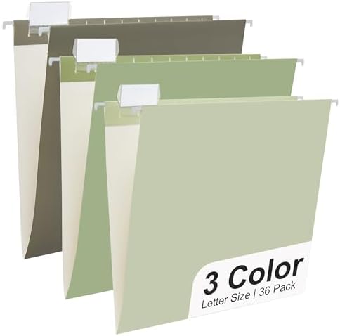 Y YOMA 36 Pack Gradient Hanging File Folders Letter Size Decorative Hanging Folder Pretty File Folder Organizer for Filing Cabinet Office Home with 1/5-Cut Adjustable Tabs, Leaf Green