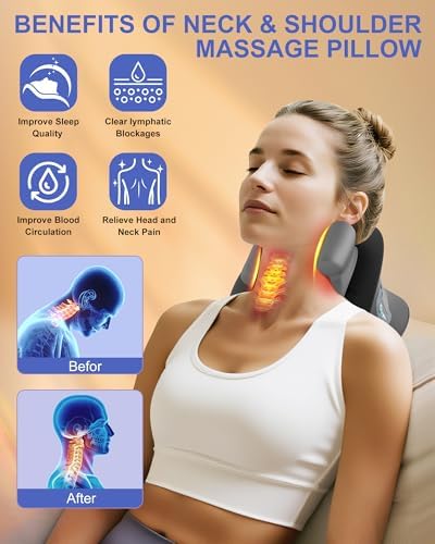 Upgraded Neck Massager Pillow with Heat, 3 Modes & 3 Intensities