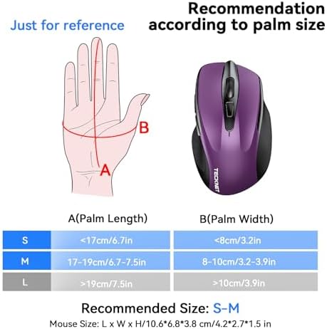 TECKNET Rechargeable Jiggler Wireless Mouse, Dual-Mode Connectivity, Purple