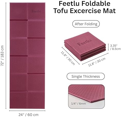 Foldable Yoga Mat, 72" x 24" x 6mm, Lightweight & Non-Slip