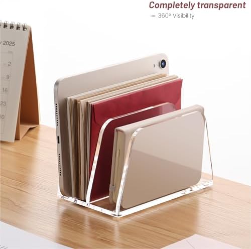 SANRUI Acrylic Mail Organizer for Desk, Mail Holder with 2-Slot, Clear
