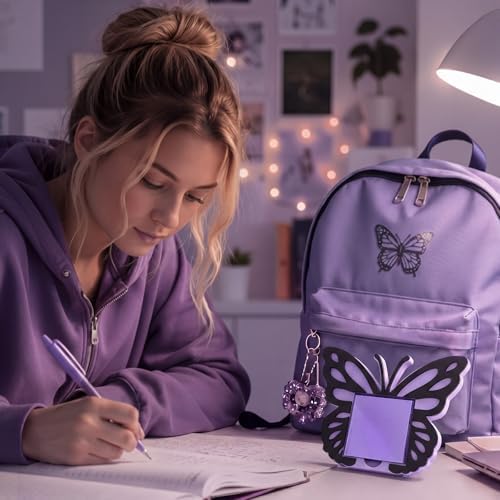 Purple Butterfly Sticky Note Holder Large Wood Notepad Dispenser