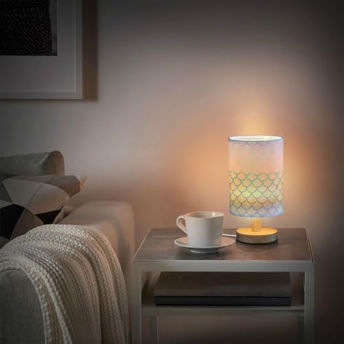 ALAZA Fish Scale Mermaid Funny Decor Bedside Table Lamp with USB Port for Bedroom Nightstand Office Desk LED Bulb Included