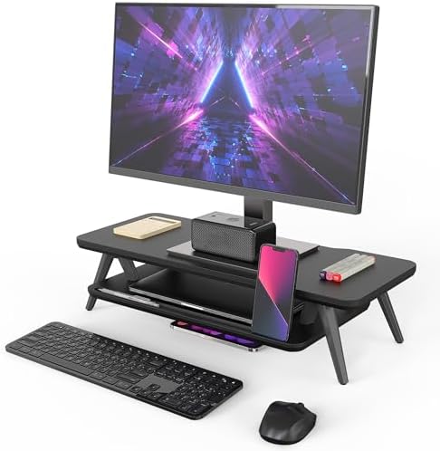 Fenge Monitor Stand Riser, Wooden Desk Shelf with 2-Tier Storage