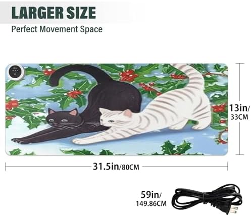 Cat Stretching Heated Mouse Pad Gaming Mouse Pad Waterproof PU Leather Mat Keep Your Hand Foot Warmer, 3 Heat Levels & Auto Shut-Off for Home Office 13x31.5 in