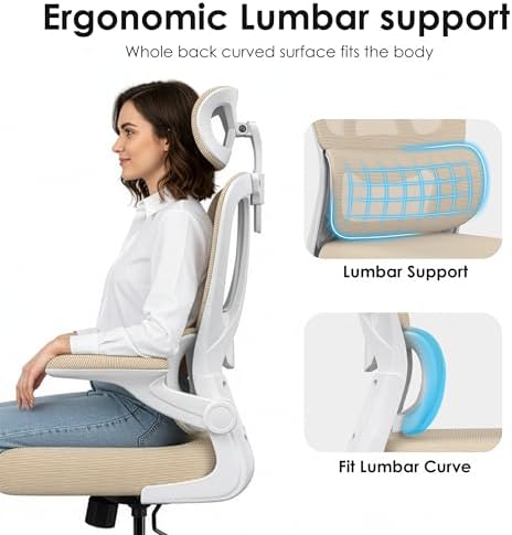 High Back Office Chair, Mesh Desk Chair with Lumbar Support and Flip-Up