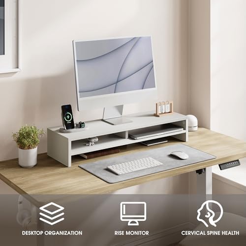 Fenge 31.5 Inch Dual Monitor Stand Riser for Desk, White