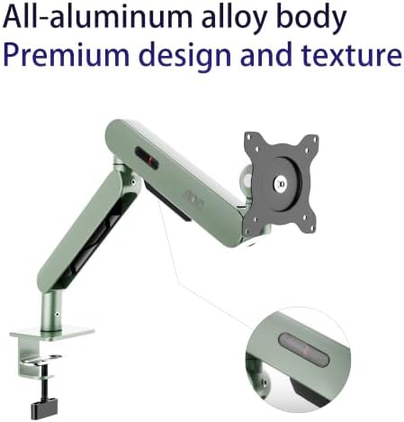 AOC AM400PLUS Premium Aluminum Single Monitor Arm, Mechanical Spring, 17–34 Inch, 4.4–19.8 lbs, VESA 75x75/100x100, C-Clamp, Quick Install Desk Mount with Cable Management (Green)