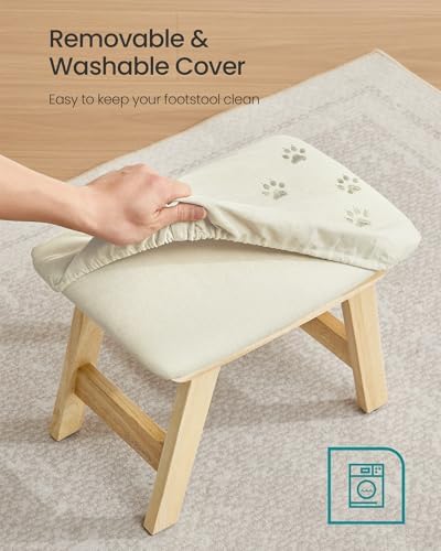 SONGMICS Foot Stool Ottoman, Padded Foot Rest Under Desk, Solid Wood Frame