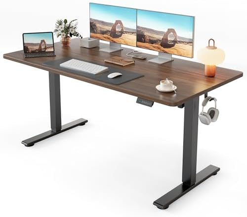 Cubiker Standing Desk, 55x28 Inches Sit Stand Home Office Desk, Electric Stand up Desk, Adjustable Desk with Splice Board, Black Frame/Black Walnut Top