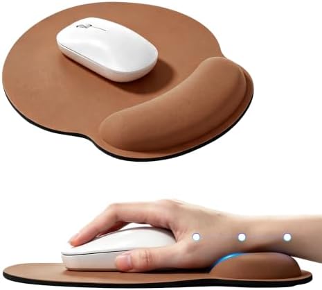 Ergonomic Mouse Pad with Wrist Rest, Lycra Surface, Brown